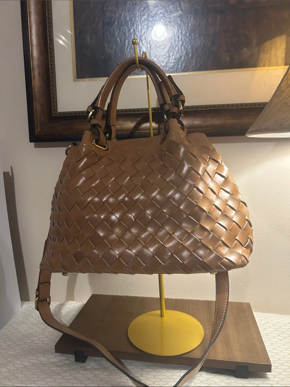 Patricia Nash Tan Woven Leather Satchel